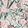 Vector flower bouquet botanical illustration seamless repeat pattern Royalty Free Stock Photo