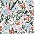 Vector flower bouquet botanical illustration seamless repeat pattern Royalty Free Stock Photo
