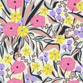 Vector flower bouquet botanical illustration seamless repeat pattern Royalty Free Stock Photo