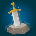Cartoon illustration of a magic sword in a rock Royalty Free Stock Photo
