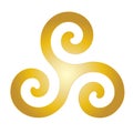 Gold spiritual symbol Celtic Trinity, Triskelion, Holy Trinity sign, Triquetra, trefoil knot, symbol of Eternity