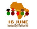 International Day of the African Child.16 June. African children on a background map of the African continen
