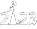 2023 year of the rabbit, date and stylized rabbit from triangles - vector linear inscription for coloring. Outline. 2023 year of t