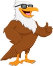 Cartoon cute eagle wearing sunglasses and thumbs up