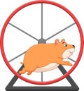Cartoon cute hamster running in rolling wheel Royalty Free Stock Photo