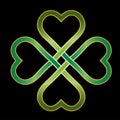 Shamrocks, Four Leaf clover shape, intertwined hearts, celtic knot, Saint Patrick`s Day, symbol of love and good luck