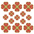 Four leaf clover knitted red hearts seamless repeated pattern, Saint Patrick Day