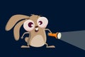 Funny cartoon rabbit holding a flashlight