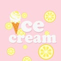 Ice Cream Text Logo. Lemon ice cream. ÃÅ¾n a pink background