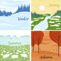 A series of illustrations, 4 seasons, landscapes, nature, seasons. vector illustrations