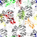 Abstract pattern for textiles with palm trees and colorful blots Royalty Free Stock Photo