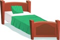 Cartoon Wood Bed With Green Blanket Illustration of a cartoon wooden children bed. Royalty Free Stock Photo