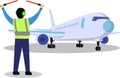 flight coordinator guiding airplane, ground crew airport vector graphic illustratio