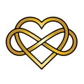 Gold heart infinity symbol isolated on white background