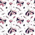 Insects Butterflies and twigs with simple flowers. Hand drawn Seamless vector pattern in doodle style. Baby illustration Royalty Free Stock Photo