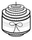 Candle made of natural wax with a pattern - vector linear picture for coloring. Outline. Eco-friendly candle with label and bow. h Royalty Free Stock Photo