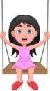 Cartoon happy girl playing the swing Royalty Free Stock Photo