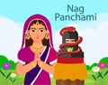 Happy Nag Panchami greeting card with king cobra. Snake Festival in India. Vector illustration Royalty Free Stock Photo