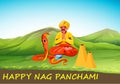 Happy Nag Panchami greeting card with king cobra. Snake Festival in India. Vector illustration Royalty Free Stock Photo