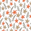 Autumn background. fall leaves illustration on white background. hand drawn vector. seamless pattern with beautiful leaf. vintage Royalty Free Stock Photo