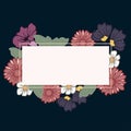 Retro flower frame. beautiful flower with leaf illustration on black background. hand drawn vector. blank space template. wallpape Royalty Free Stock Photo