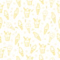 Set of ice cream icon. seamless pattern with ice cream illustration isolated on white background. hand drawn vector, gold outline. Royalty Free Stock Photo