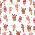 Set of cute ice cream illustration on polka background. hand drawn vector. seamless pattern with ice cream. sweet dessert. wallpap Royalty Free Stock Photo