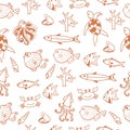 Sea animal icon. hand drawn vector. seamless pattern with cute sea animal illustration isolated on white background. marine life b Royalty Free Stock Photo