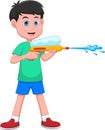 Cartoon funny boy playing water gun Royalty Free Stock Photo