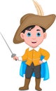 Cartoon boy wearing musketeer costume and holding sword Royalty Free Stock Photo