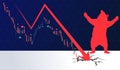 bearish bear win market collapse candle stick fall in crack floor. Falling down trend. vector illustration.