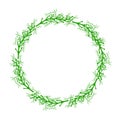 Hand drawn vector green floral rustic circle wreaths with plant leaves and branches on white background Royalty Free Stock Photo