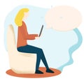 Young woman sitting in the chair with the tablet or smartphone in her hands. Online education, work and social networks concept Royalty Free Stock Photo