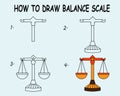 Step by step to draw a Balance Scale. Drawing tutorial a Balance Scale. Drawing lesson for children. Vector illustration Royalty Free Stock Photo