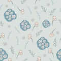 Bunch of flowers with leaves illustration on blue background. hand drawn vector. seamless pattern with flower and leaf. cute flora Royalty Free Stock Photo