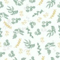 Beautiful floral background. seamless pattern with leaf illustration. blue and gold colors. hand drawn vector. pastel color. folia Royalty Free Stock Photo