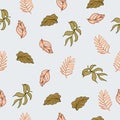 Foliage icon. hand drawn vector. seamless pattern with leaf illustration. pastel color. floral retro vintage background. small sha Royalty Free Stock Photo