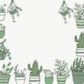 Floral frame, border. beautiful houseplant illustration. retro background. hand drawn vector. potted plant decorative. wallpaper,