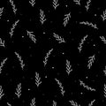 Simple leaves illustration isolated on black background. hand drawn vector. seamless pattern with leaf. black and white colors. mo Royalty Free Stock Photo