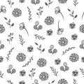 Simple vintage floral background. hand drawn vector. retro color. seamless pattern with flower and leaf illustration on white back