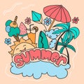 Summer-hand drawn lettering. summer background. cute poster and flyer for summer holiday. pastel color, pink, blue and orange colo Royalty Free Stock Photo