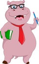 Cartoon cute hippo holding book and pencil Royalty Free Stock Photo