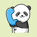 Cute panda holding telephone cartoon