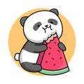 Cute panda eating watermelon cartoon Royalty Free Stock Photo