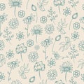 Nature monochrome background. vintage style. seamless pattern with flower and leaf illustration isolated on pastel color. hand dra Royalty Free Stock Photo
