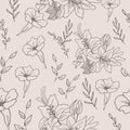 Retro flower background. hand drawn vector. seamless pattern with beautiful blooming flower with leaf illustration. monochrome sty Royalty Free Stock Photo