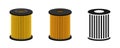 Oil filter. Vector clipart isolated on white background. Set of realistic oil filters. Royalty Free Stock Photo
