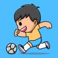 Cute boy playing soccer cartoon Royalty Free Stock Photo