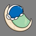 Cute astronaut sleeping on moon cartoon