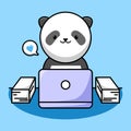 Cute panda working with laptop cartoon Royalty Free Stock Photo